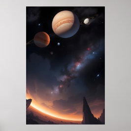 Kosmisch landschap en ruimteplaneten poster