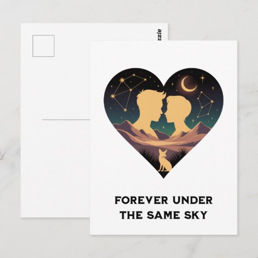Kosmisch liefdesverhaal Hart met geliefden en Vos  Briefkaart (Voorkant / Achterkant)