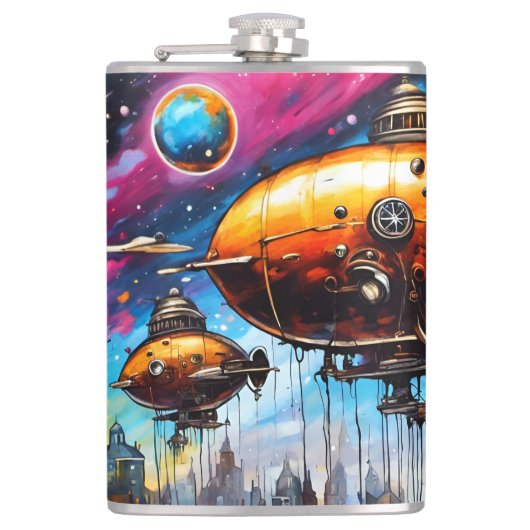 kosmisch luchtschip heupfles (Voorkant)