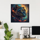 Kosmisch luipaardportret met mystiek effect poster (Thuiskantoor)
