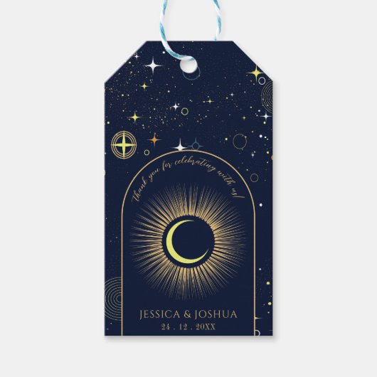 Kosmisch middernachtblauw mystiek sterrenstof cadeaulabel (Voorkant)