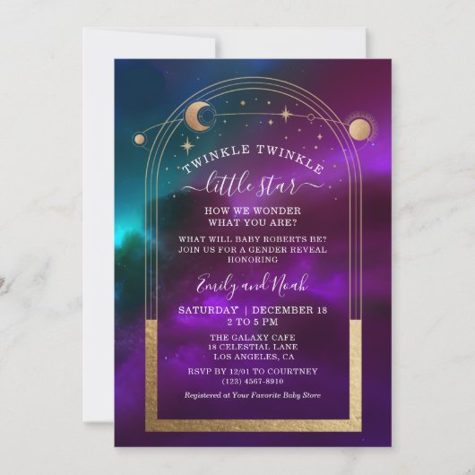 Kosmisch Paarse Blauwgroen Goud Hemels Baby shower Kaart (Voorkant)