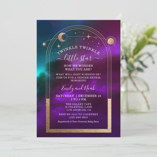 Kosmisch Paarse Blauwgroen Goud Hemels Baby shower Kaart (Staand voorkant)