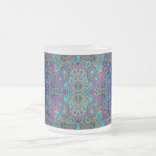 Kosmisch pauwenprint paisley motief matglas koffiemok