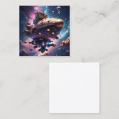 Kosmisch piratenschip drijvend in de ruimte vierkante visitekaartje (Voorkant / Achterkant)