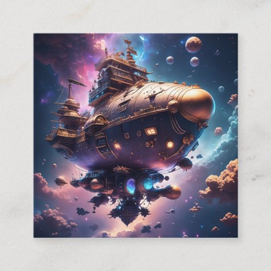 Kosmisch piratenschip drijvend in de ruimte vierkante visitekaartje (Voorkant)