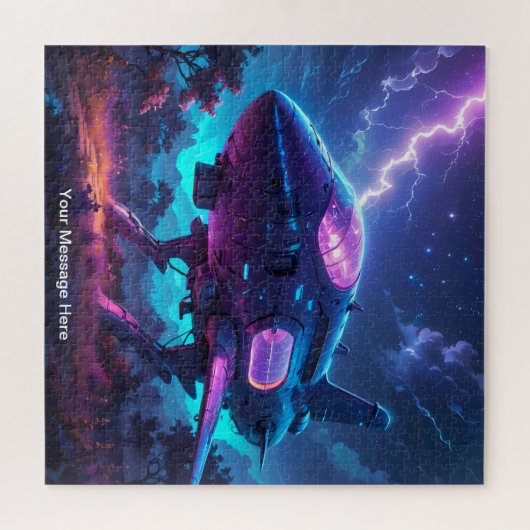 Kosmisch ruimteschip met levendige neonkleur legpuzzel (Horizontaal)