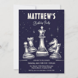 Kosmisch schaakthema Modern Stary Birthday Party Kaart
