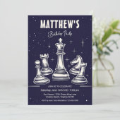 Kosmisch schaakthema Modern Stary Birthday Party Kaart (Staand voorkant)