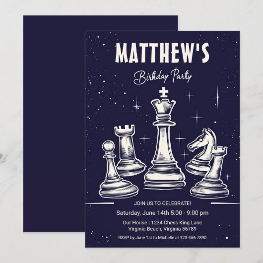 Kosmisch schaakthema Modern Stary Birthday Party Kaart (Voorkant / Achterkant)