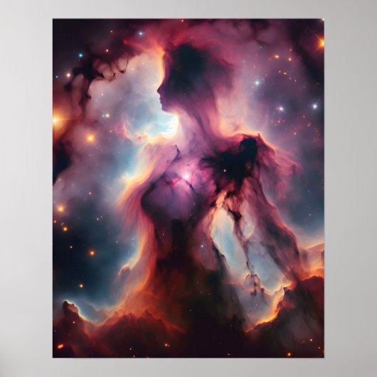 Kosmisch silhouet, Lady-vormige nevel en sterren Poster (Voorkant)