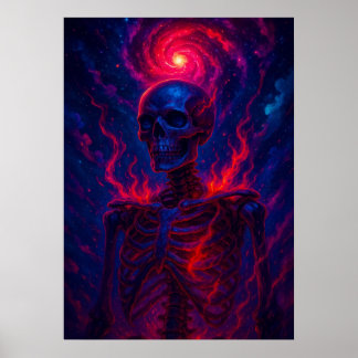Kosmisch skelet met Fiery Energy Galaxy Fantasy Poster