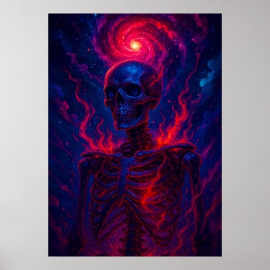 Kosmisch skelet met Fiery Energy Galaxy Fantasy Poster (Voorkant)