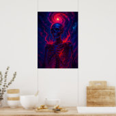 Kosmisch skelet met Fiery Energy Galaxy Fantasy Poster (Keuken)