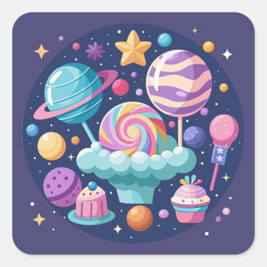 Kosmisch Snoep Wonderland Vierkante Sticker (Voorkant)
