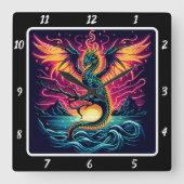 Kosmisch Storm Neon Dragon Vierkante Klok (Voorkant)