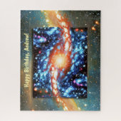 Kosmisch stralend blauw en Sinaasappel met naam Legpuzzel (Verticaal)