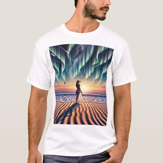 Kosmisch strandlandschap: Aurora Dreaming 3-D Opti T-shirt (Voorkant)