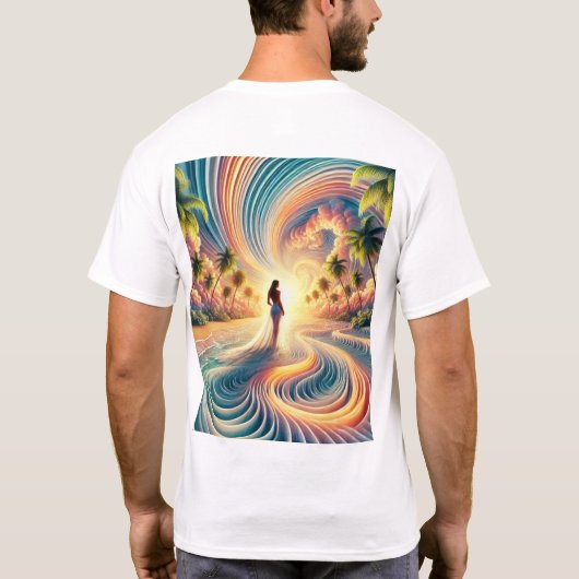 Kosmisch strandlandschap: Aurora Dreaming 3-D Opti T-shirt (Achterkant)