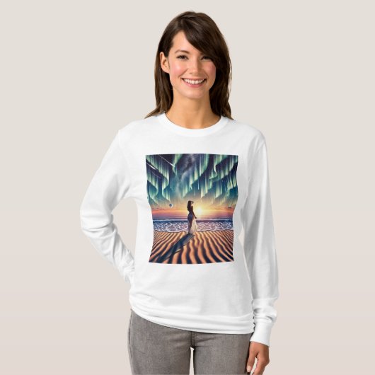 Kosmisch strandlandschap: Aurora Dreaming 3-D Opti T-shirt (Voorkant volledig)