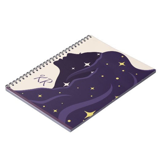 Kosmisch Universum Lady Paarse Gouden Sterren Pers Notitieboek (Linkerzijde)