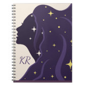 Kosmisch Universum Lady Paarse Gouden Sterren Pers Notitieboek (Voorkant)