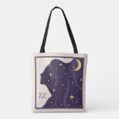 Kosmisch Universum Lady Paarse Gouden Sterren Pers Tote Bag (Achterkant)