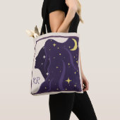Kosmisch Universum Lady Paarse Gouden Sterren Pers Tote Bag (Dichtbij)