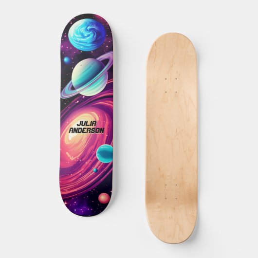 Kosmisch Universum Planeten Galaxy Roze & Blauw Persoonlijk Skateboard (Voorkant)