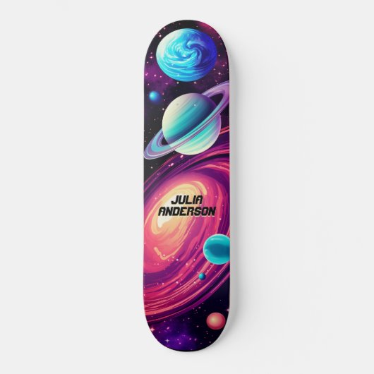 Kosmisch Universum Planeten Galaxy Roze & Blauw Persoonlijk Skateboard (Voorkant)