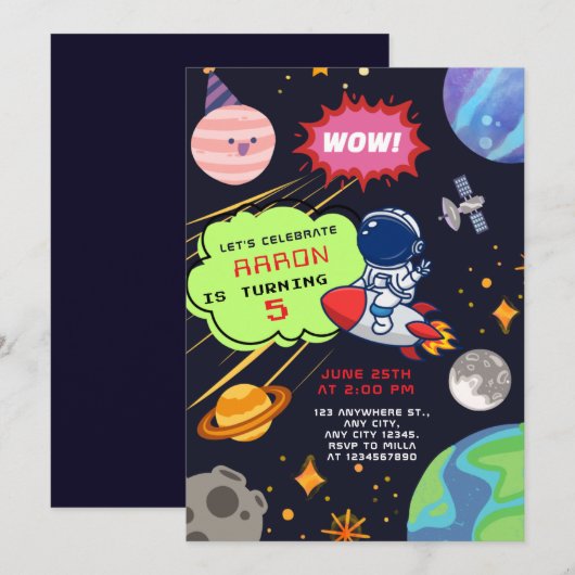 Kosmisch verjaardagsavontuur met astronaut kaart (Voorkant / Achterkant)