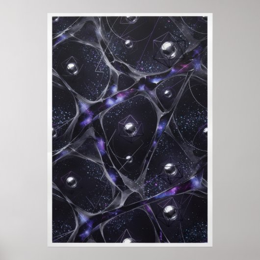 Kosmisch web zilveren bollen abstracte poster (Voorkant)