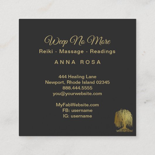 ** Kosmisch - Weeping Willow Tree Gold Universe Vierkante Visitekaartje (Achterkant)