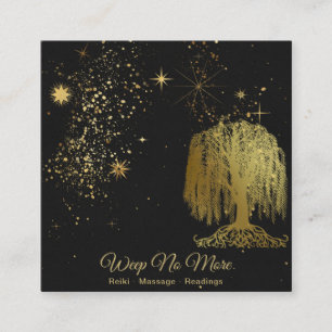 ** Kosmisch - Weeping Willow Tree Gold Universe Vierkante Visitekaartje