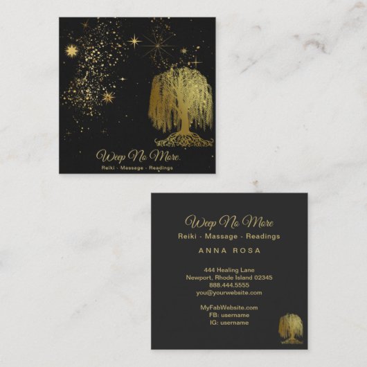 ** Kosmisch - Weeping Willow Tree Gold Universe Vierkante Visitekaartje (Voorkant / Achterkant)