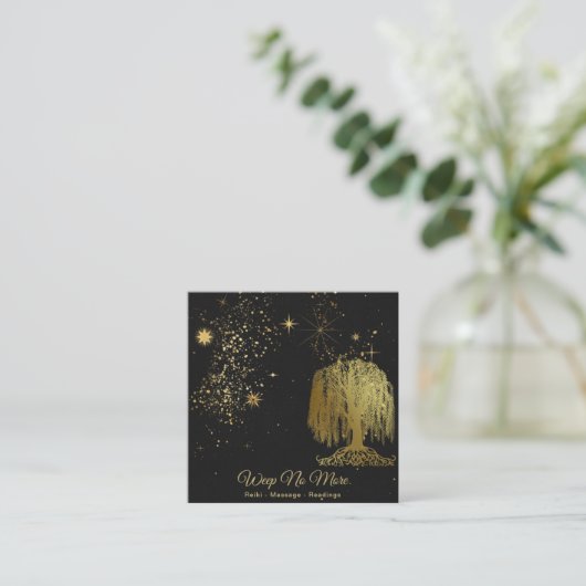 ** Kosmisch - Weeping Willow Tree Gold Universe Vierkante Visitekaartje (Staand voorkant)