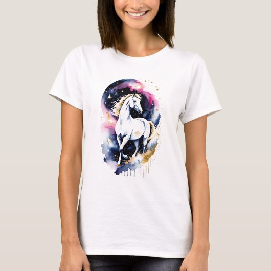 Kosmisch Wit Paard T-shirt (Voorkant)