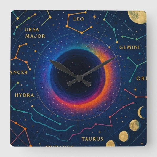 Kosmisch zwart gat en sterrenbeelden Art - Celesti Vierkante Klok (Voorkant)