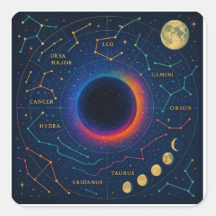 Kosmisch zwart gat en sterrenbeelden Art - Celesti Vierkante Sticker