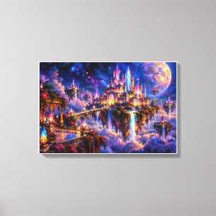 Kosmisch Zwevend Kasteel & Vollemaan Kunst Canvas Afdruk
