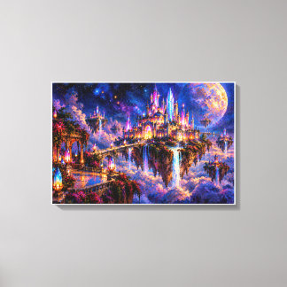 Kosmisch Zwevend Kasteel & Vollemaan Kunst Canvas Afdruk
