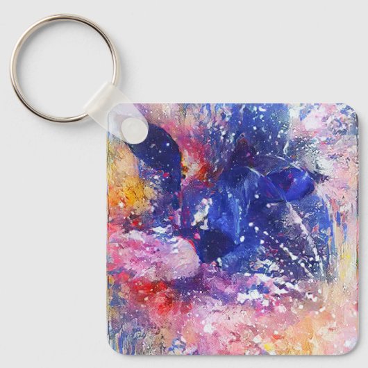 Kosmische Abstracte Cat Dreamscape Sleutelhanger (Voorkant)