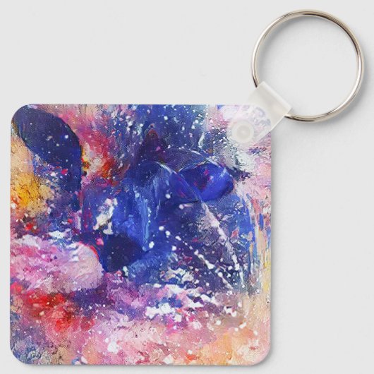 Kosmische Abstracte Cat Dreamscape Sleutelhanger (Achterkant)