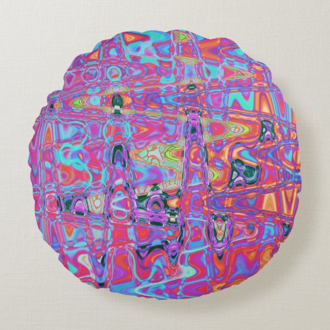 Kosmische Abstracte Regenboog Kleuren Retro Rimpel Rond Kussen (Voorkant)