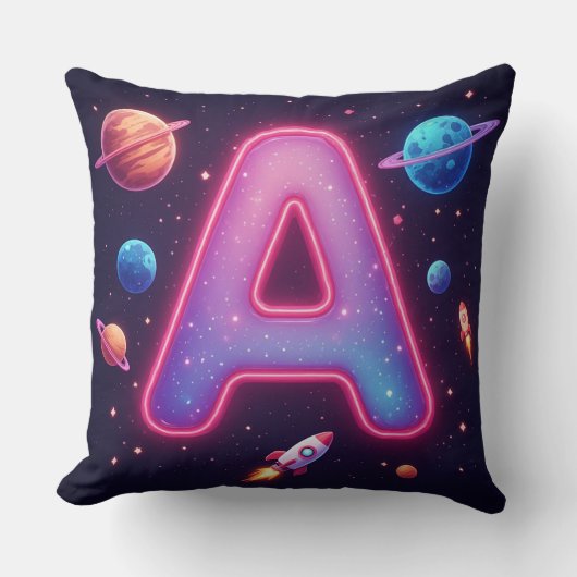 🚀 Kosmische Alfabet Letter A Raketten Sterren 🚀 Kussen (Voorkant)