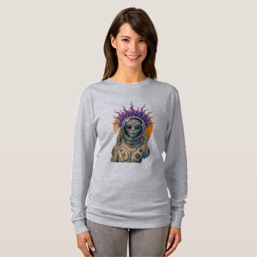 Kosmische Astronaut Alien Lange Mouwen T-shirt (Voorkant volledig)