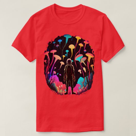 Kosmische Astronaut Magic Mushroom Forest Psychede T-shirt (Design voorkant)
