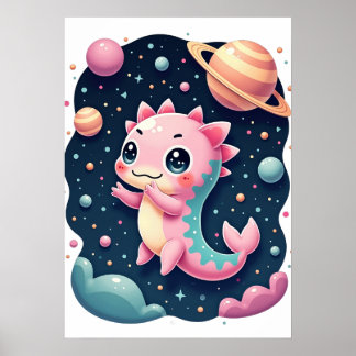 Kosmische Axolotl Galactische Ruimte Avontuur Kawa Poster