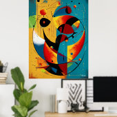 Kosmische baanabstractie in turquoise en mandarijn poster (Thuiskantoor)