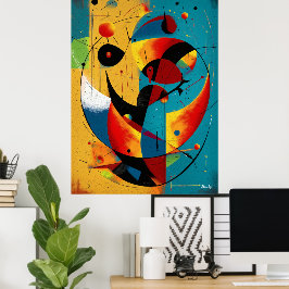 Kosmische baanabstractie in turquoise en mandarijn poster